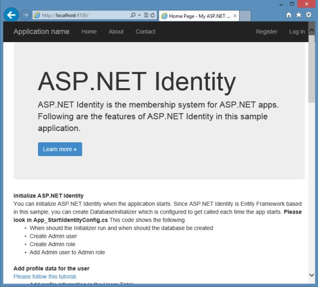Identity Sample Home Page